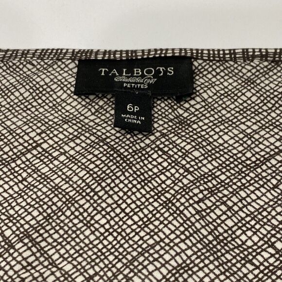 Talbots 6P petite sleeveless shell top ruffle front brown & white silky dressy - Picture 3 of 5